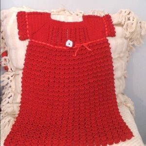 Toddler Girl’s Red Dress Vintage Hand Crochet 3T Christmas